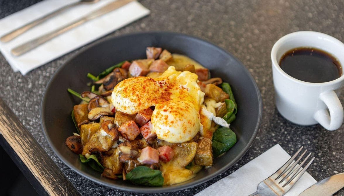 Bro'kin Yolks Truffle, Ham & Wild Mushroom Breakfast Poutine 