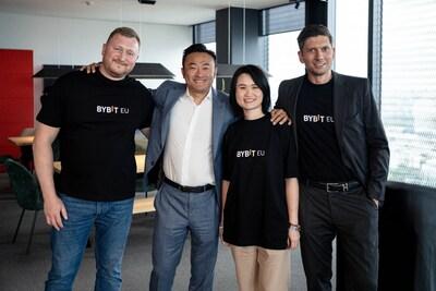 From left to right: Dmitrij Uskov (COO & Managing Director, Bybit EU), Ben Zhou (Co-Founder & CEO, Bybit), Mazurka Zeng (CEO & Managing Director, Bybit EU) & Georg Harer (Head of Legal & Compliance & Managing Director, Bybit EU) shared the company's latest developments in the press conference held at Bybit EU’s Headquarters in Vienna, Austria.