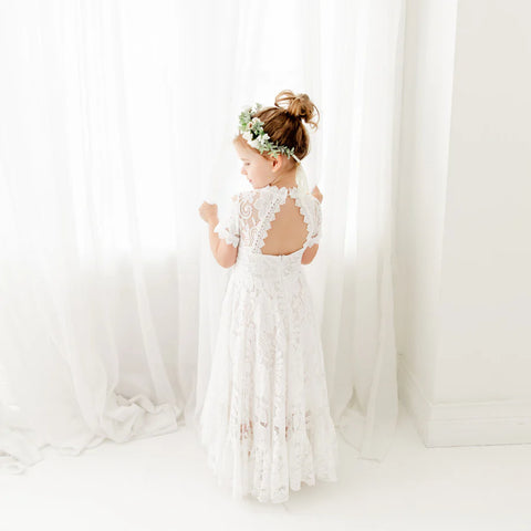 White Lace Flower Girl Dress. White Lace Wedding Dress for Girls. Special Events Lace Dress for Girls