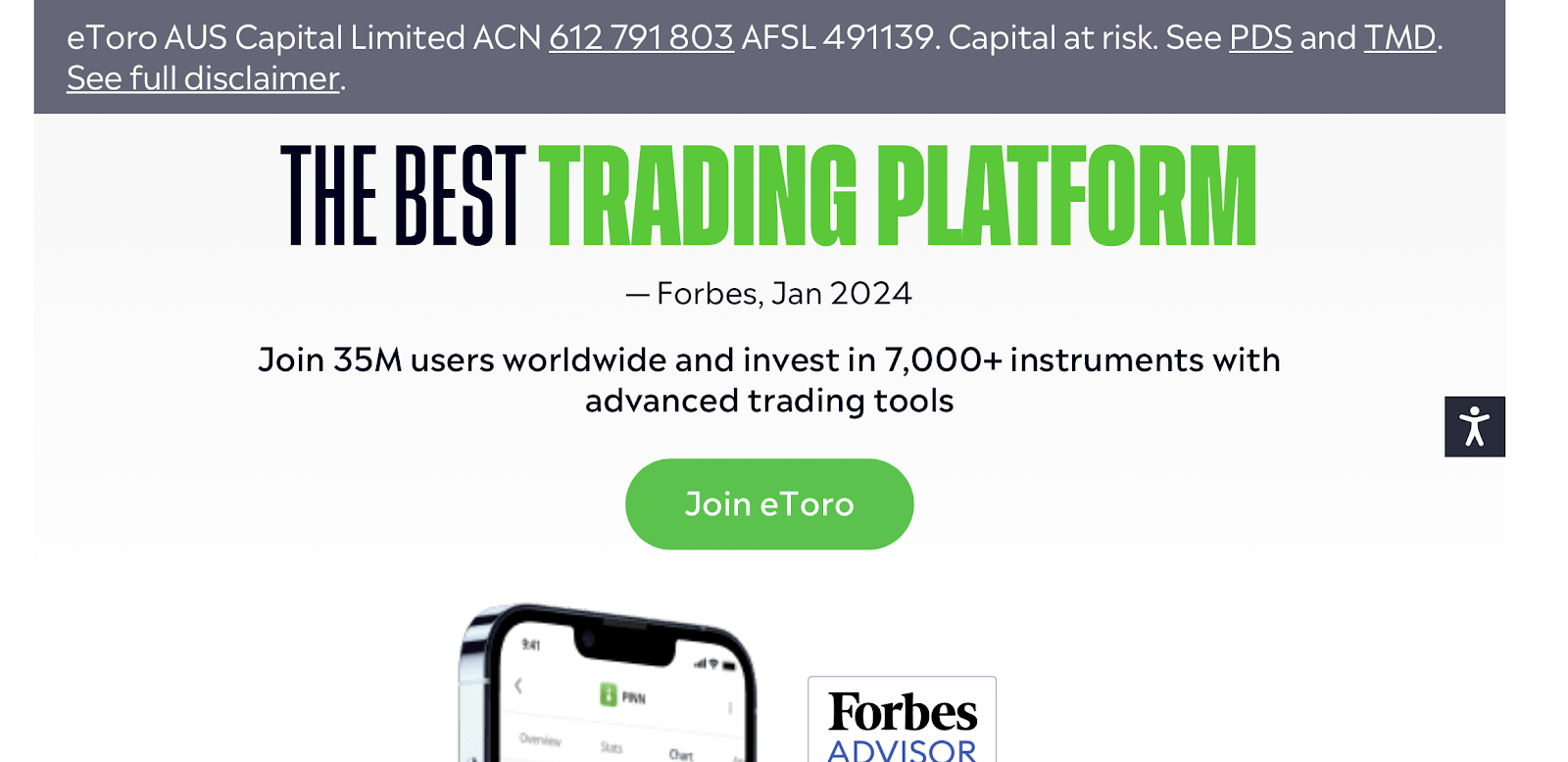 eToro exchange homepage