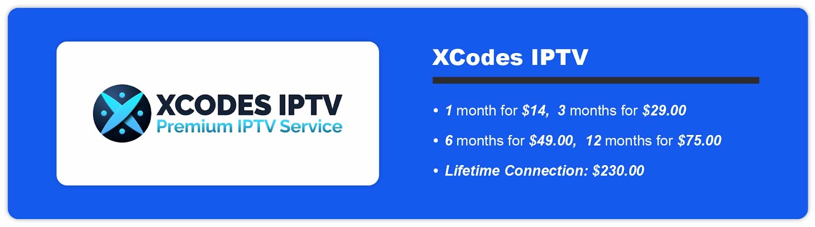 XCodes IPTV Pricing