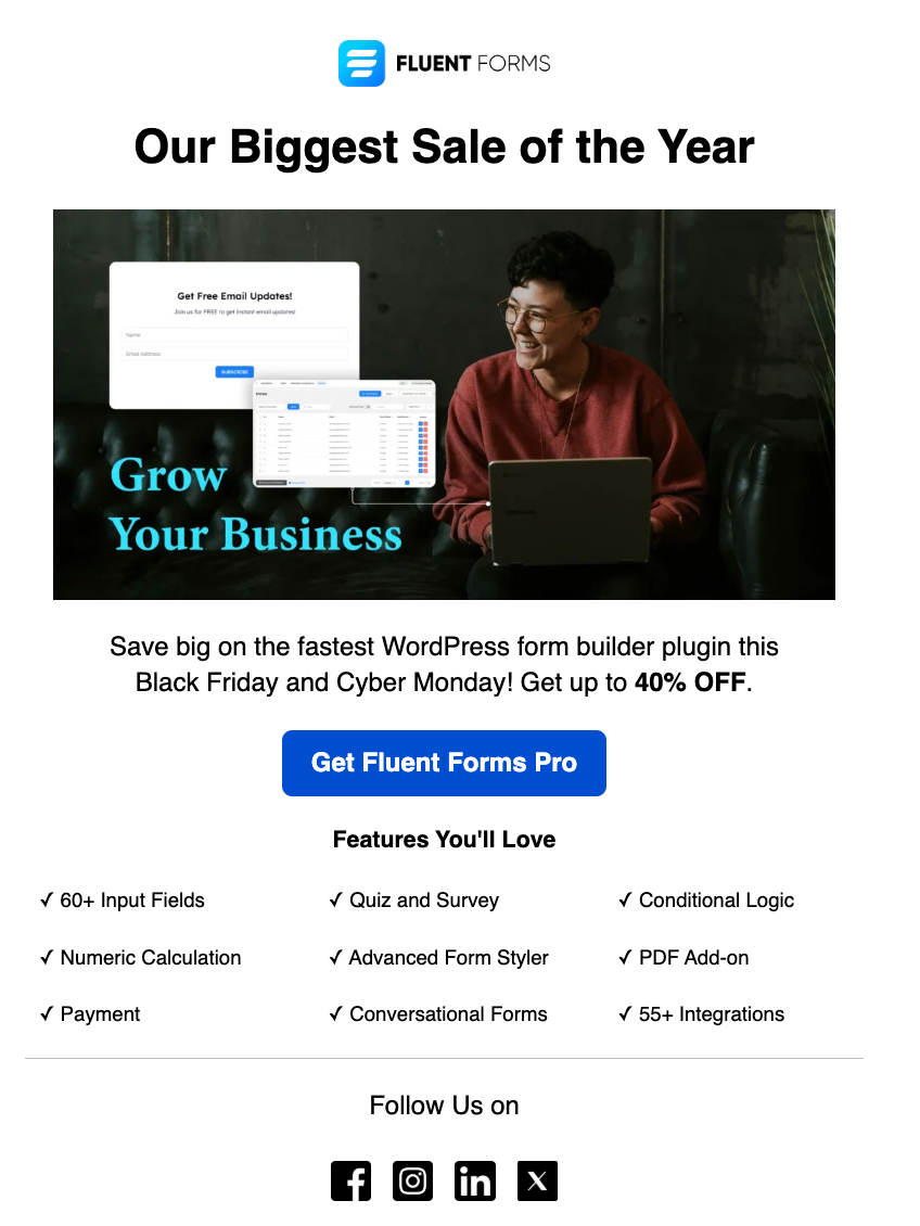 Fluent Forms email newsletter