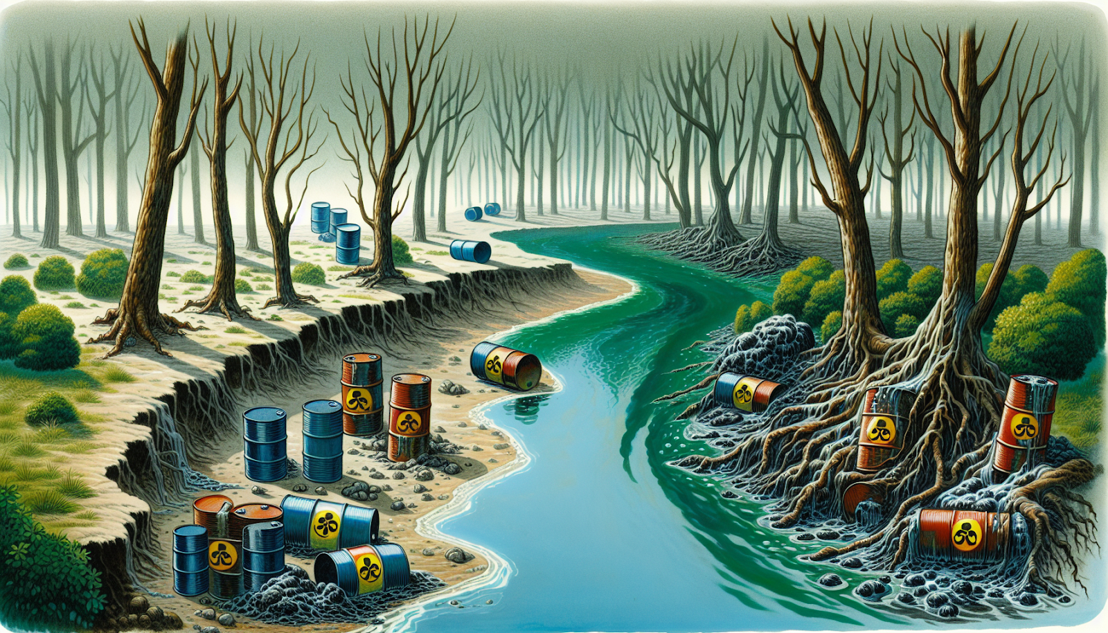 Environmental impact of hazardous waste illustration