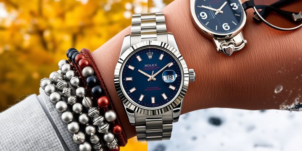 Rolex with accessories in seasonal background
