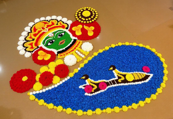 onam pookalam drawing