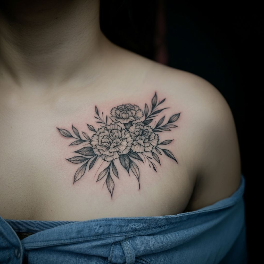 Carnation Chest Piece Tattoo