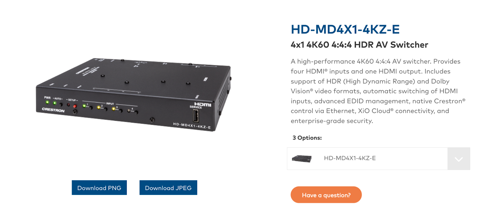Screenshot of Crestron HD-MD4X1-4KZ-E - Best 4-port HDMI switch.