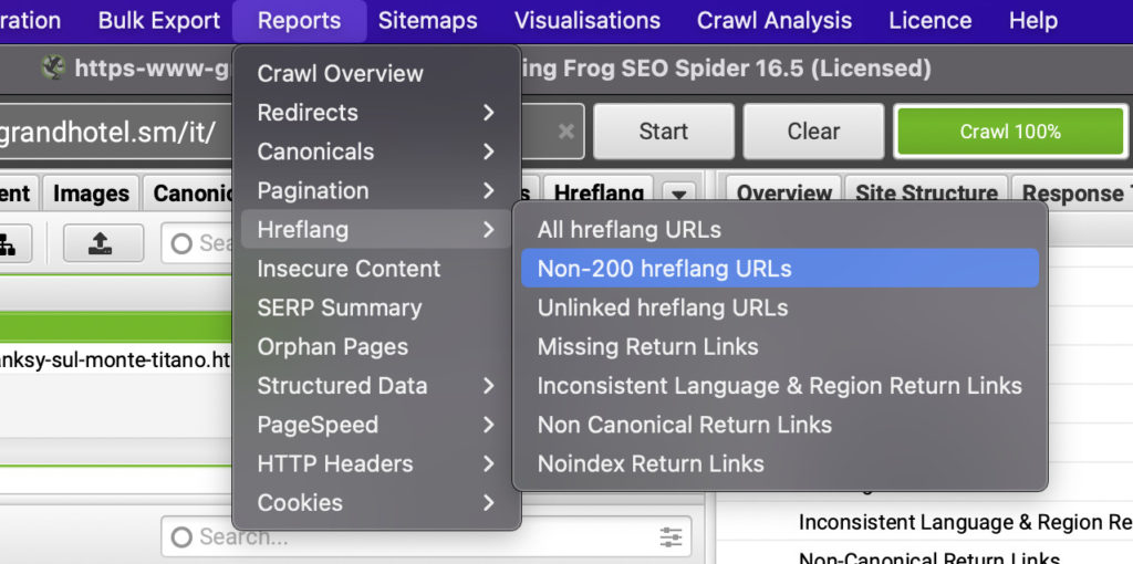 bulk export hreflang reports