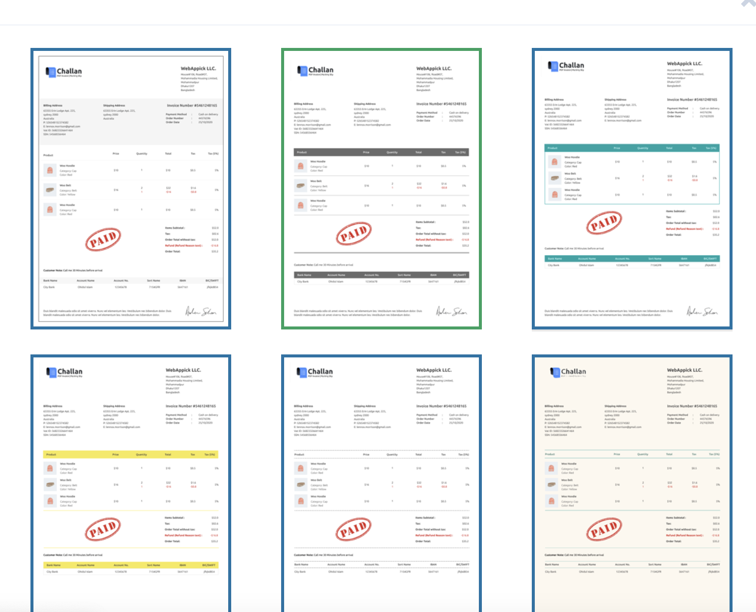 woocommerce invoice template