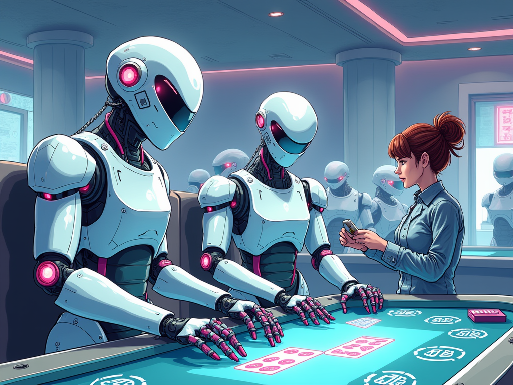 Robots in a casino helping a customer