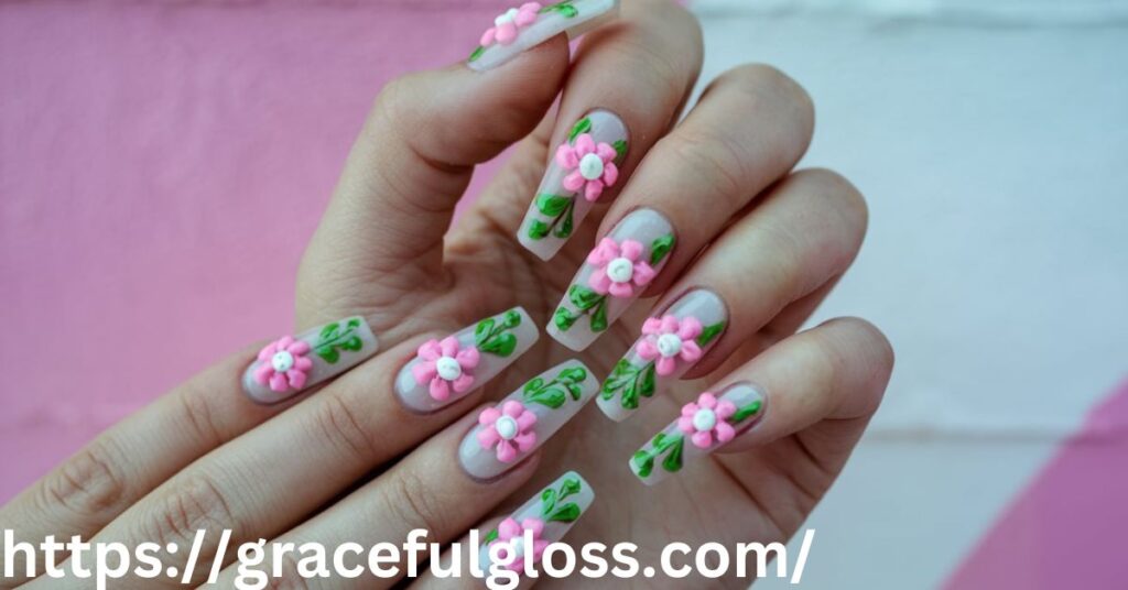 Floral Art on Medium Nails 31 white tip french nails ideas