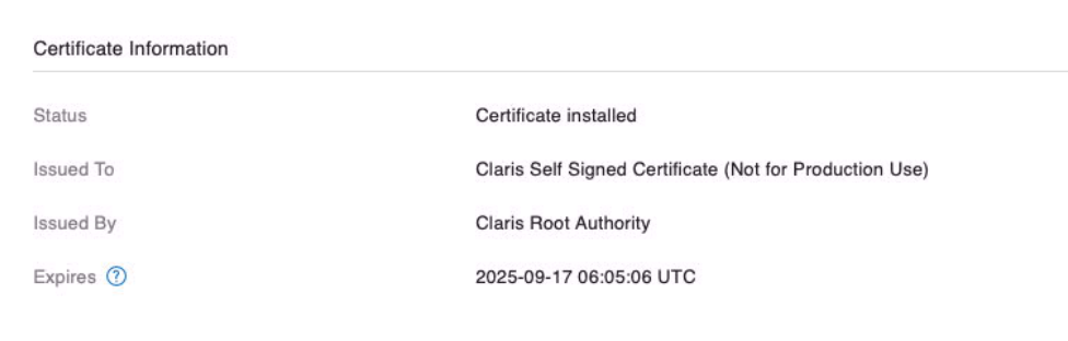 An example of a "Certificate Information" page that lists information such as Status, Issued To, Issued By and Expiration dates of a certificate.