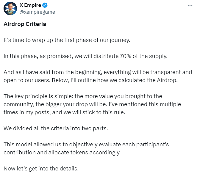 X Empire Airdrop Criteria