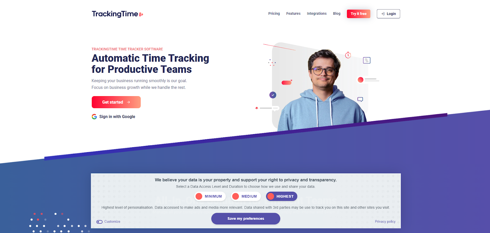 A screenshot of TrackingTime's website