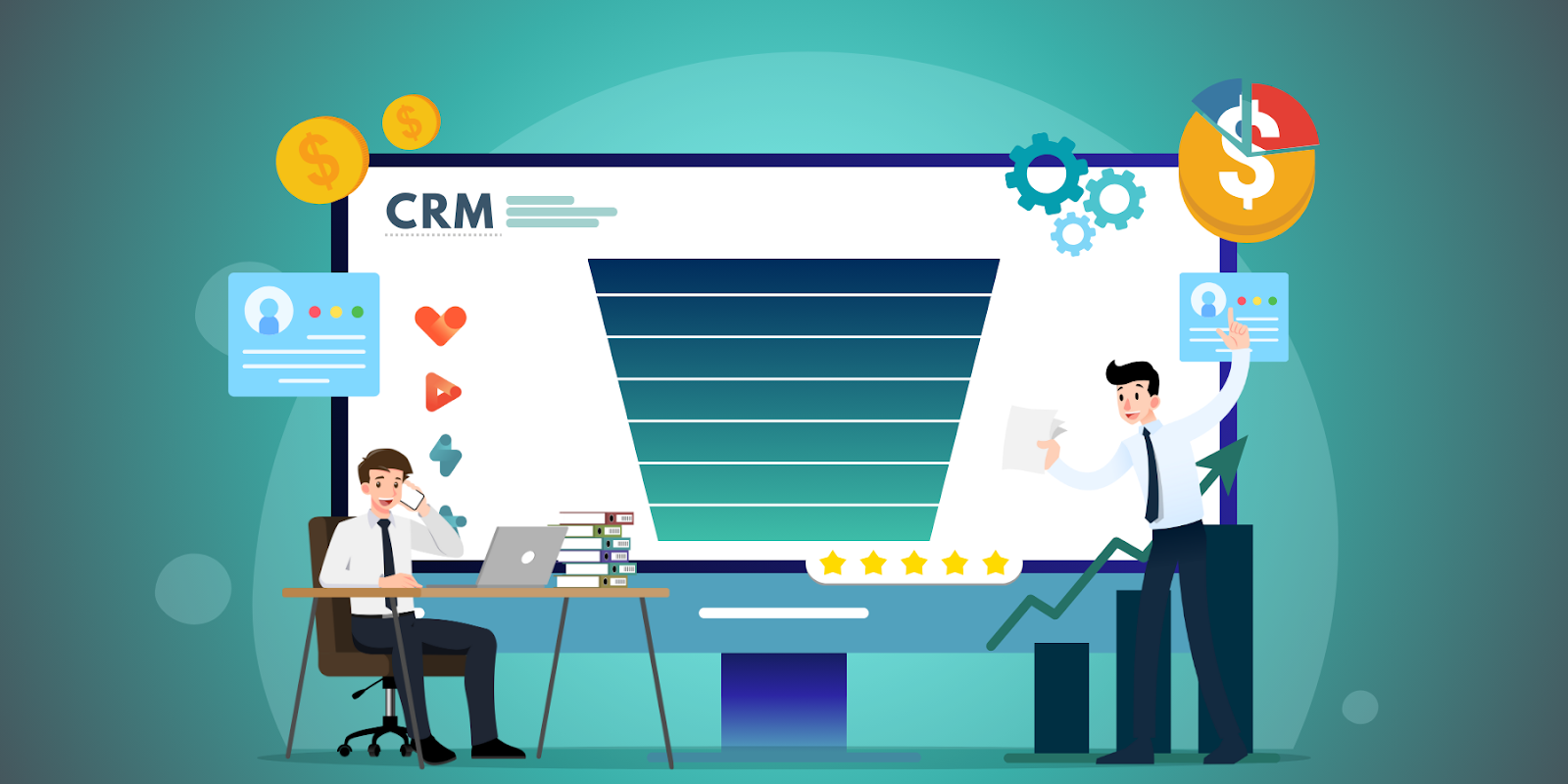 Two employees collaborating to develop effective lifecycle stages for optimizing their CRM strategy.