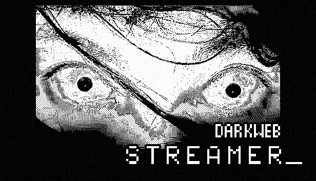 Creepy eyes in a black and white bitmapped image for DarkwebSTREAMER