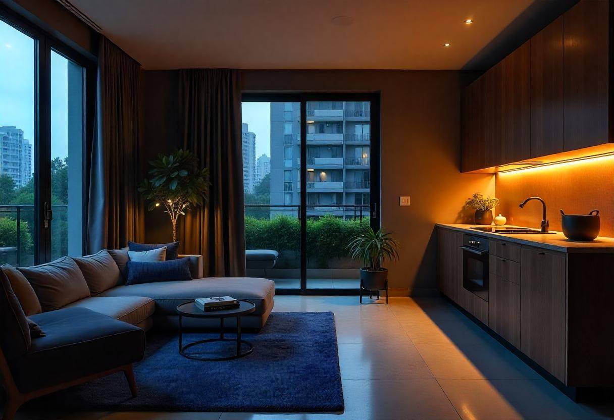 Contemporary interior design in Whitefield apartment showcasing premium materials and finishes