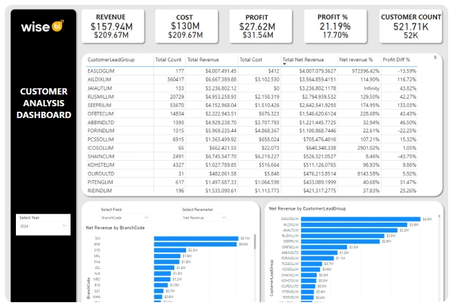 Customer Analysis Dashboard - Wisebi