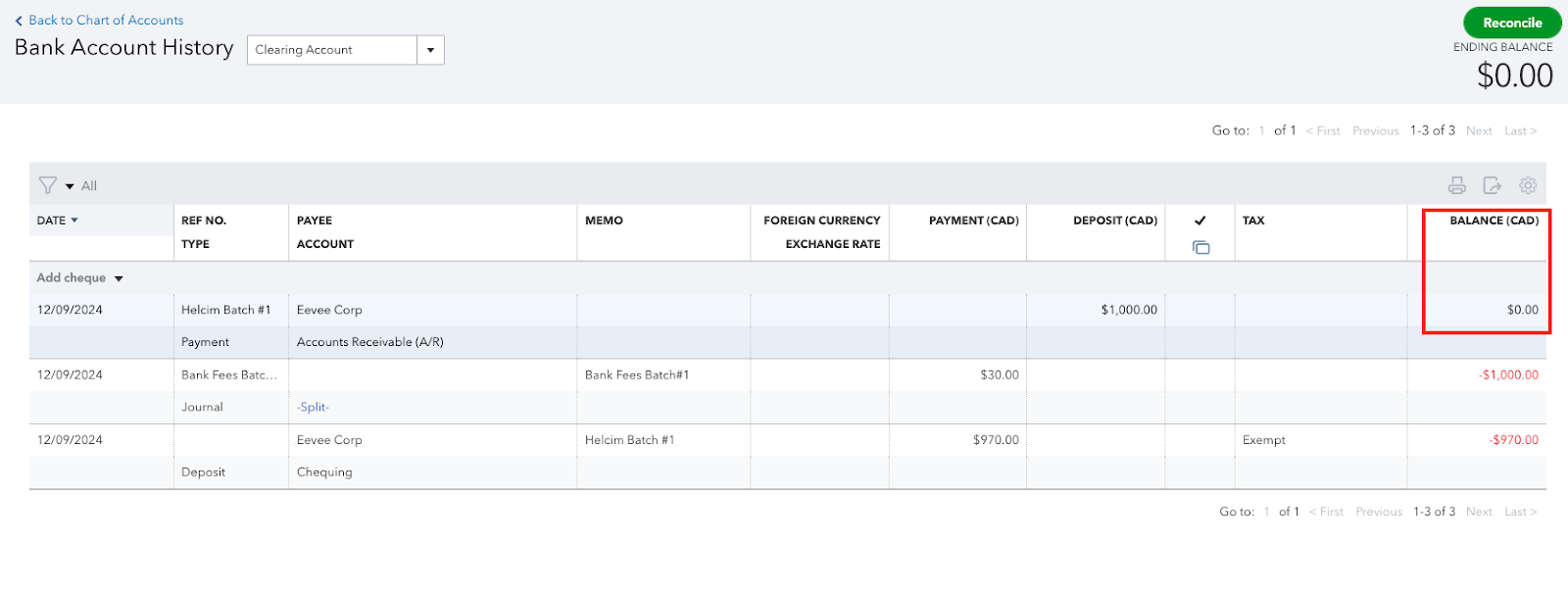 Quickbook Clearing Account AFTER the Journal Entry