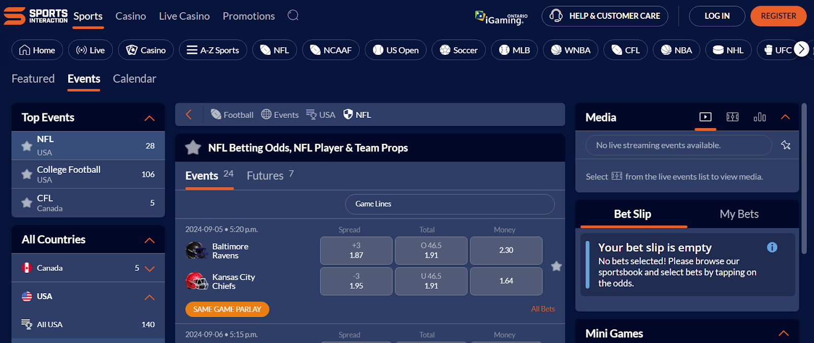 Sports Interaction NFL Betting Sites