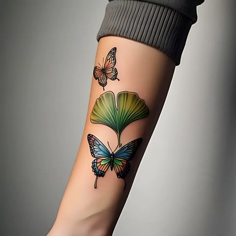 Ginkgo and Butterflies Tattoo