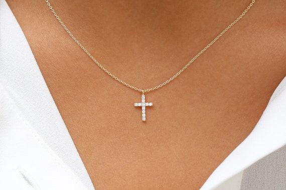 Diamond Cross Necklace / 14k Gold Diamond Cross Necklace / Diamond Cross  Pendant / Religious Diamond Necklace, 4th of July Sale
