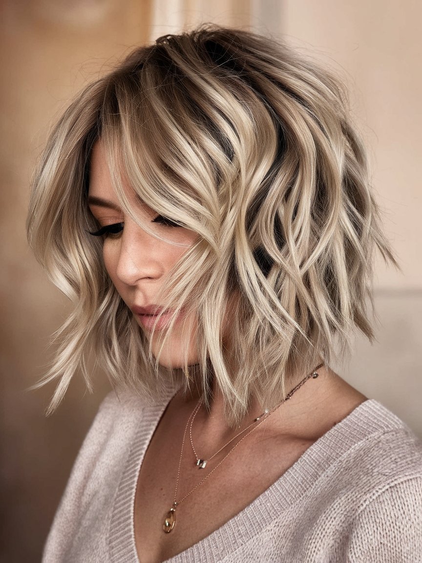 15. Tousled Blonde Bob with Layers