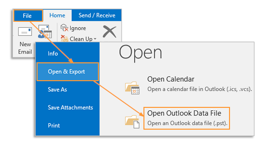 Open the PST File in Outlook