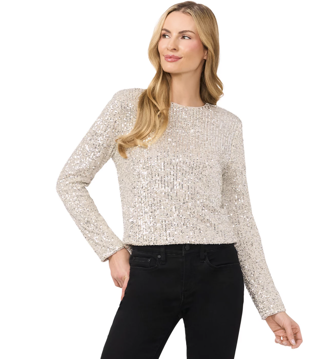 CeCe Long Sleeve Crew Neck Sequin Blouse at Macy’s