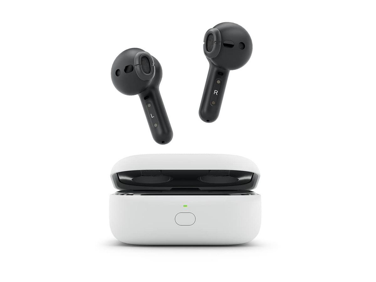 Amazon Echo Buds 2nd Gen earbuds and charging case.
