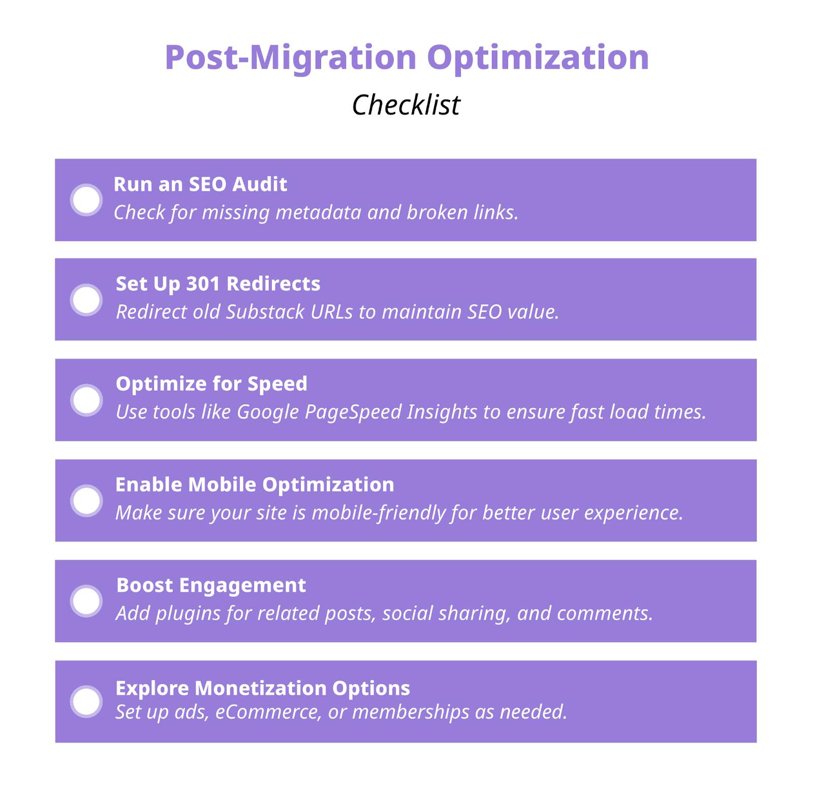 Post-migration optimization checklist