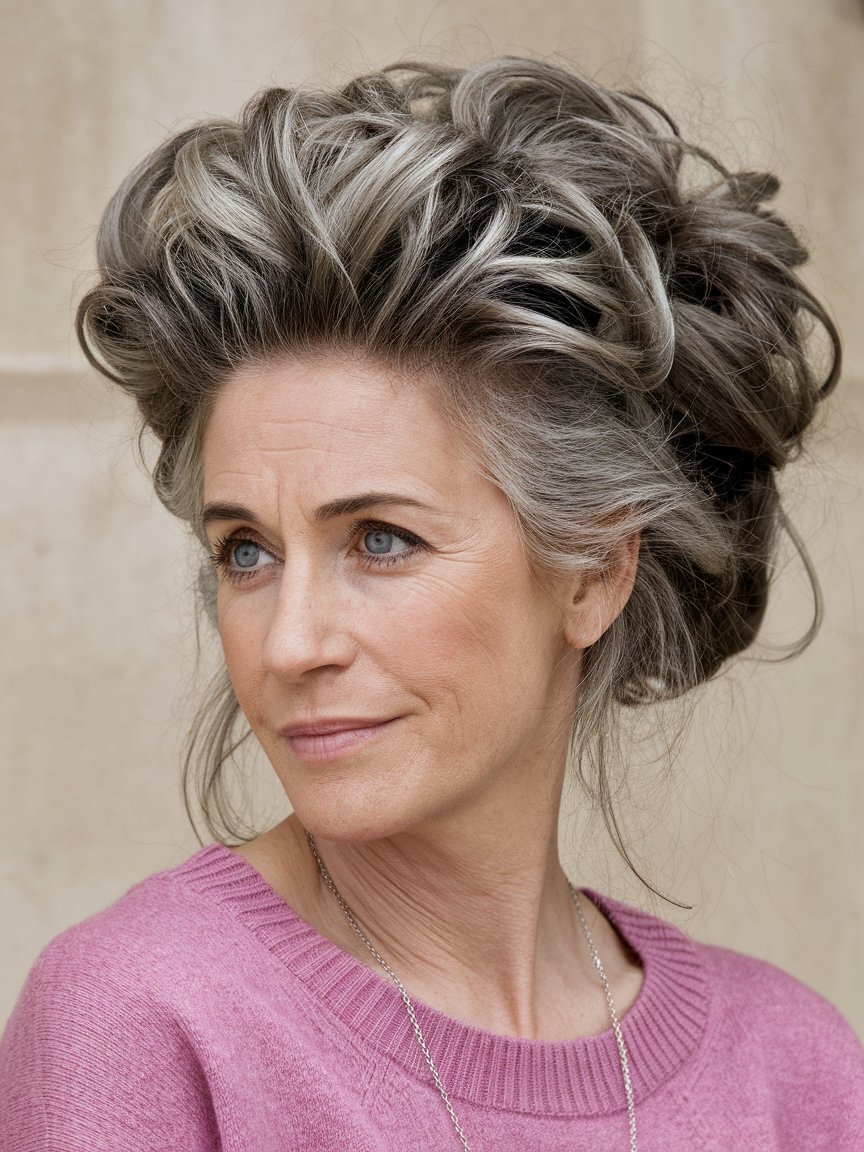 56. Voluminous Silver Updo