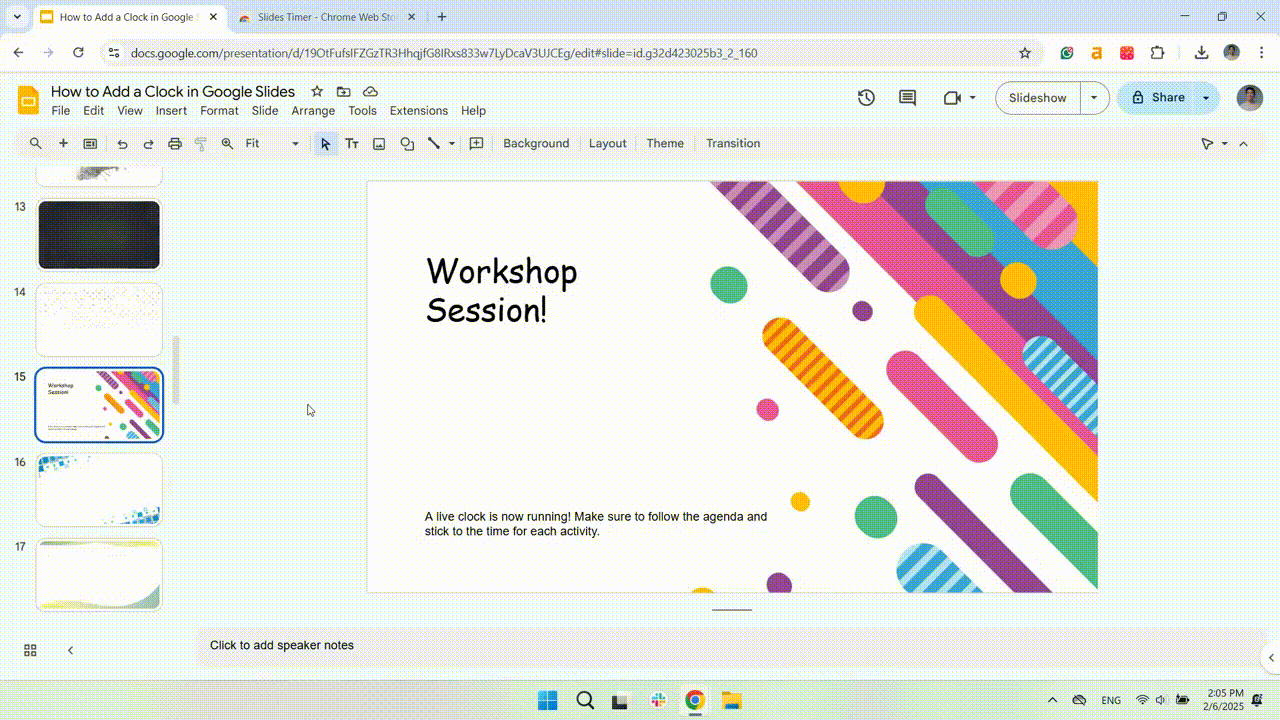 How to add a real-time clock for Google Slides