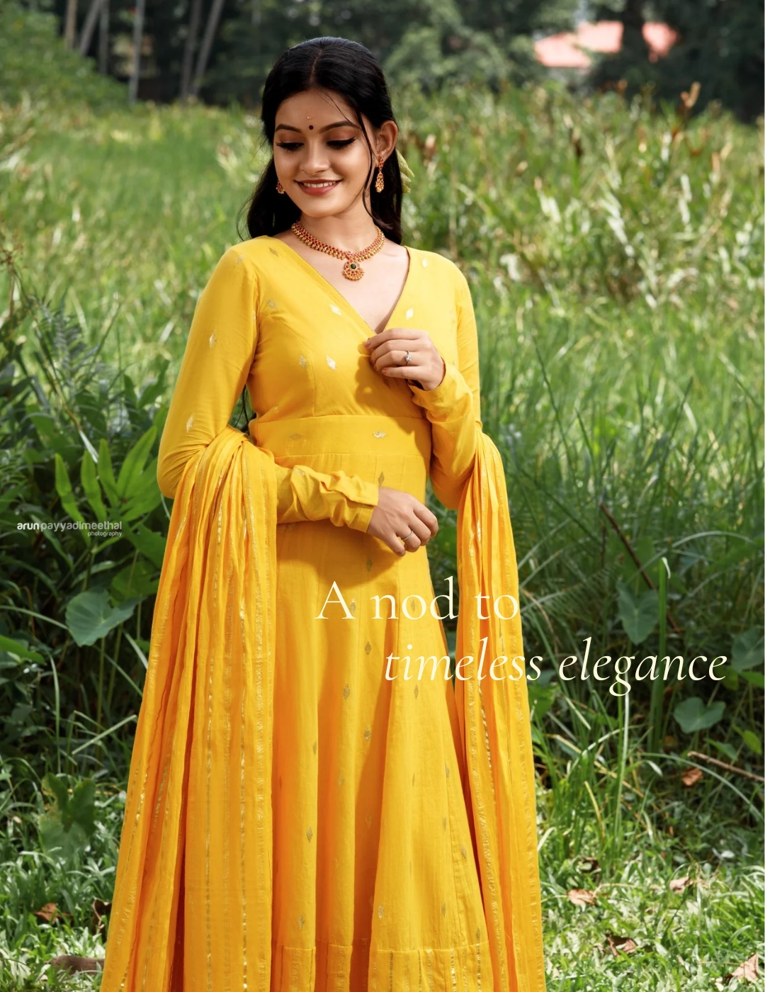 yellow anarkali with churri sleeves