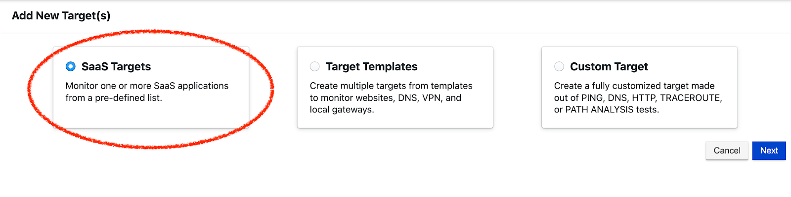 Select the saas targets option.