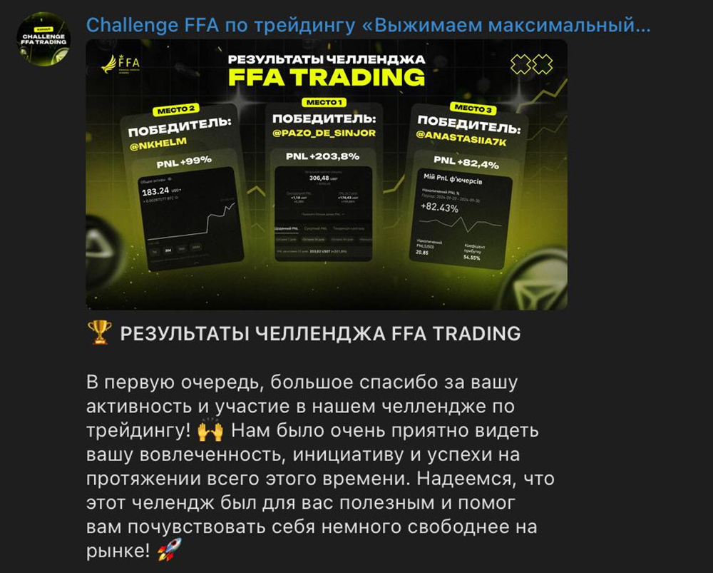 Challenge FFA по трейдингу результаты участников