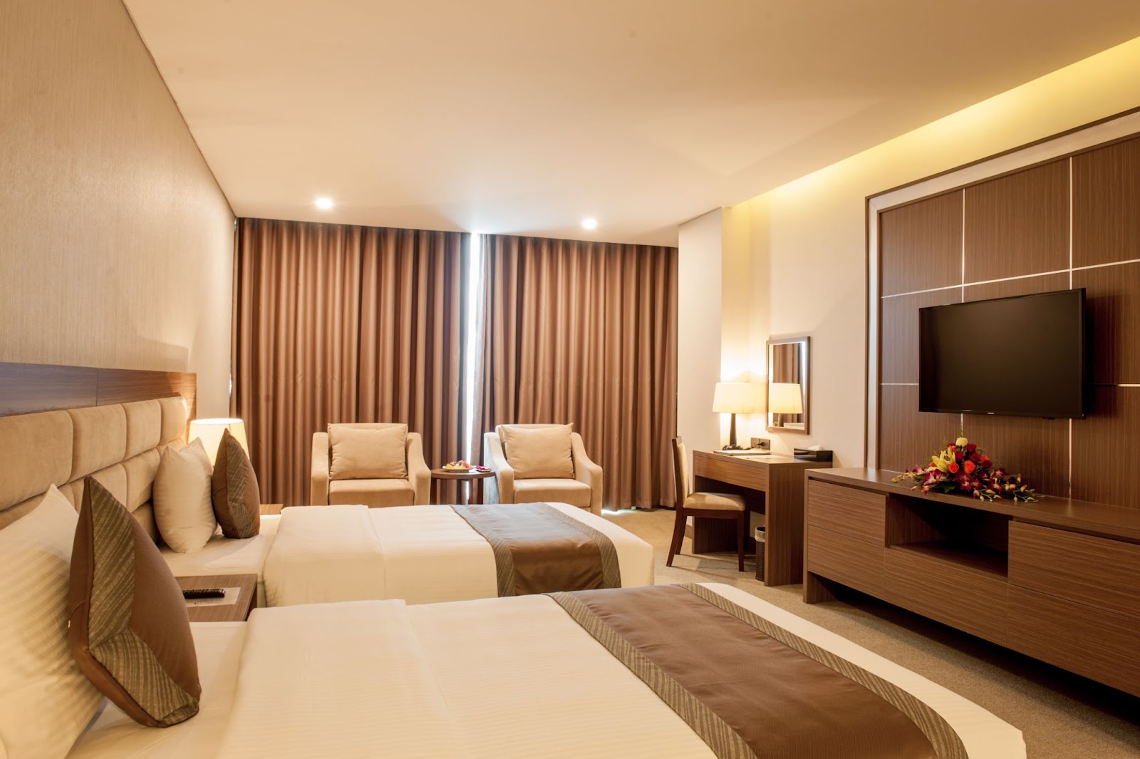 Không gian và nội thất phòng Deluxe Twin tại Mường Thanh Grand Tuyên Quang