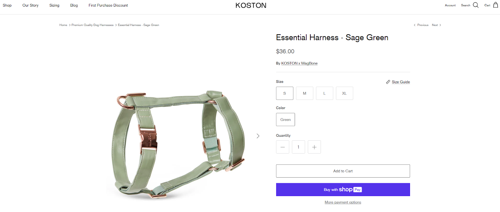 green harness for sale on KOSTON website