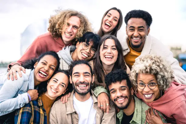 Group pictures of happy people smiling