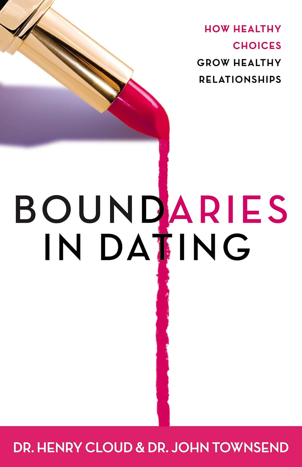 Front cover of the book Boundaries in Dating: How Healthy Choices Grow Healthy Relationships, featuring a red line of lipstick running up the front middle.