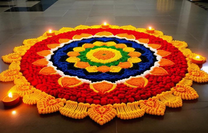 onam pookalam drawing