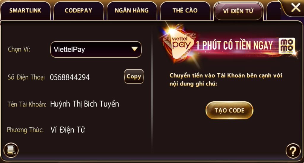 Nạp qua ví điện tử