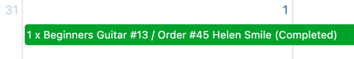 Rental row in detailed mode for the Rental Products for WooCommerce extension showing the name of the products, the order number, the name of the customer and the status of the order