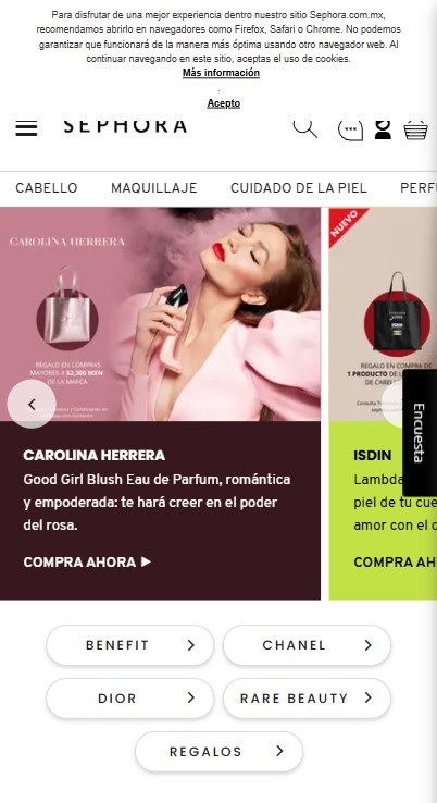 Geotargeting example of Sephora Mexico