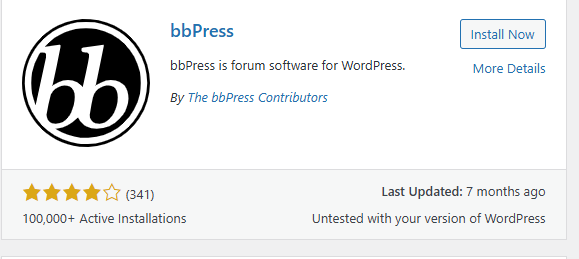 a screenshot of bbpress plugin