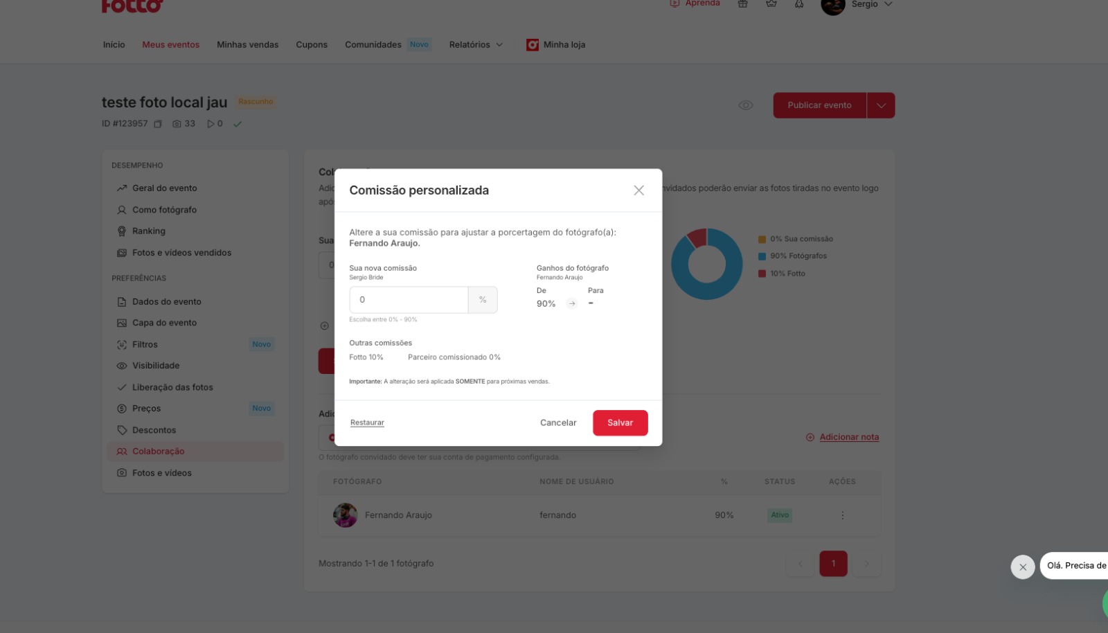 Comissão personalizada para fotógrafos Fotto