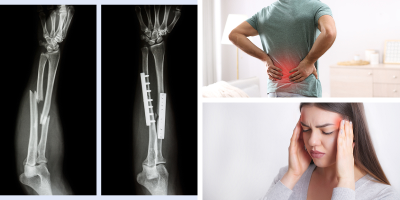 Collage depicting different current injuries caused by the car accident