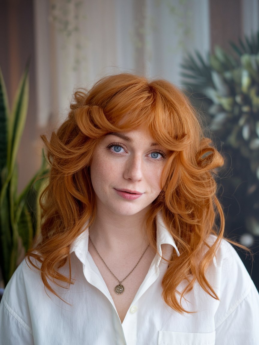 37. Ginger Hair with Fluffy Curled Layers