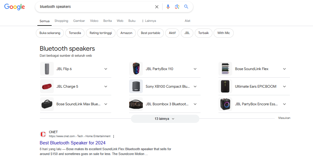  Google displays the Product Carousel feature for a plural keyword “Bluetooth speakers”.