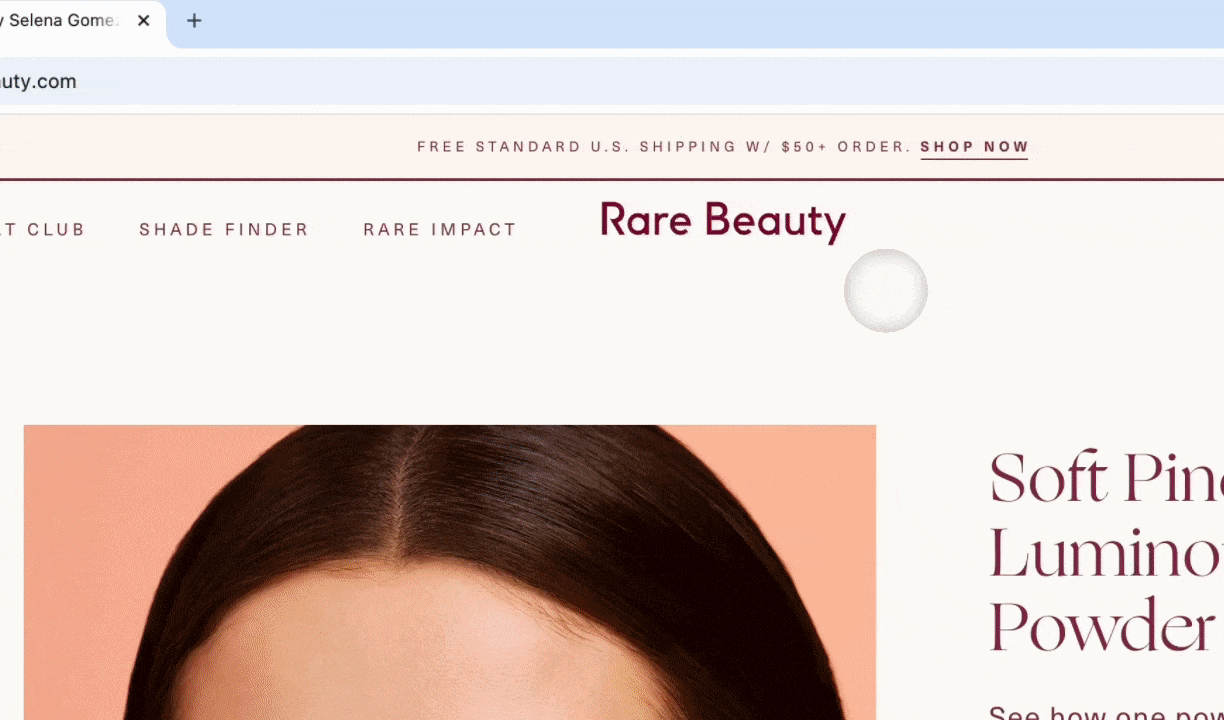 Video of Rare Beauty's product page with categories.
